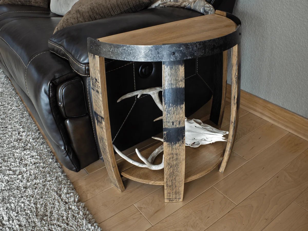 Whiskey Barrel Half End Table - Barrel Head End Table