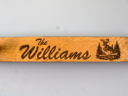 Personalized Whiskey Barrel Stave Coat Rack - Railroad Spikes and Hoop Accents