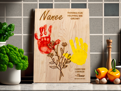 Personalized Handprint Flower Maple Cutting Board: A Heartfelt Thank You