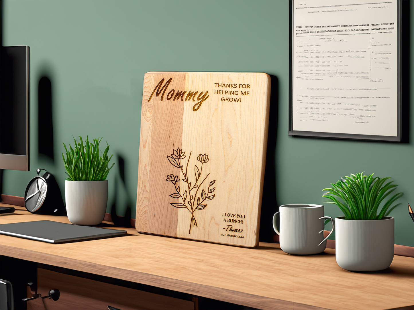 Personalized Handprint Flower Maple Cutting Board: A Heartfelt Thank You