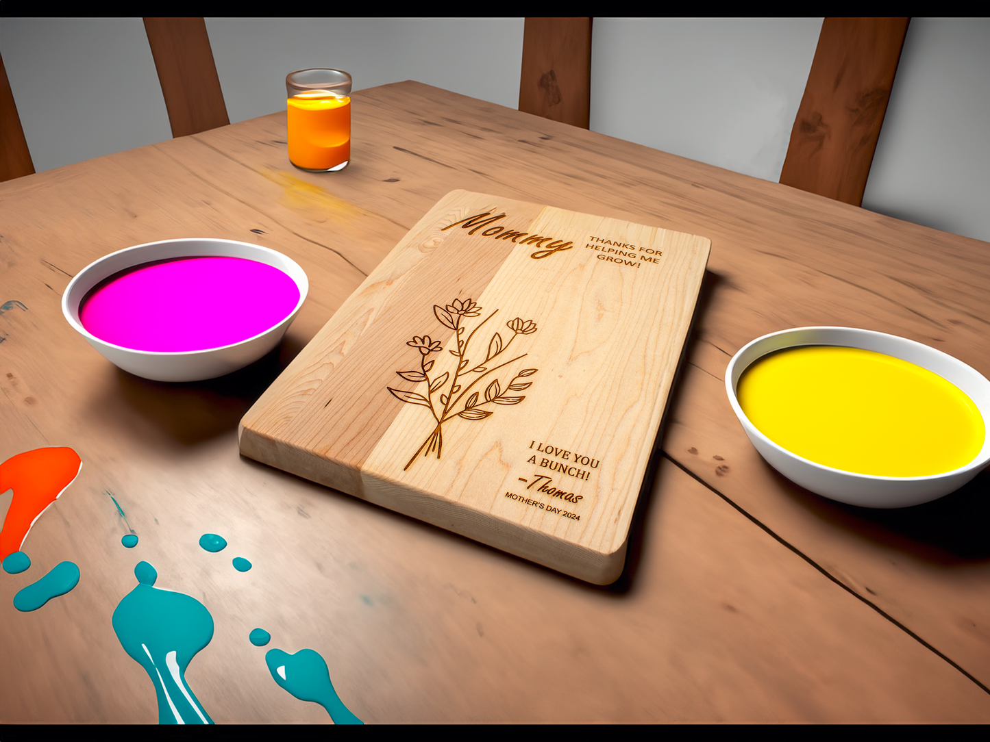 Personalized Handprint Flower Maple Cutting Board: A Heartfelt Thank You