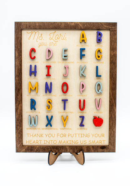 Personalized Teacher ABC Sign - Personalized Teacher Appreciation Sign