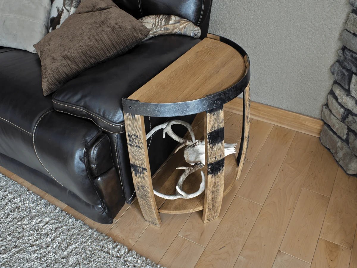 Whiskey Barrel Half End Table - Barrel Head End Table