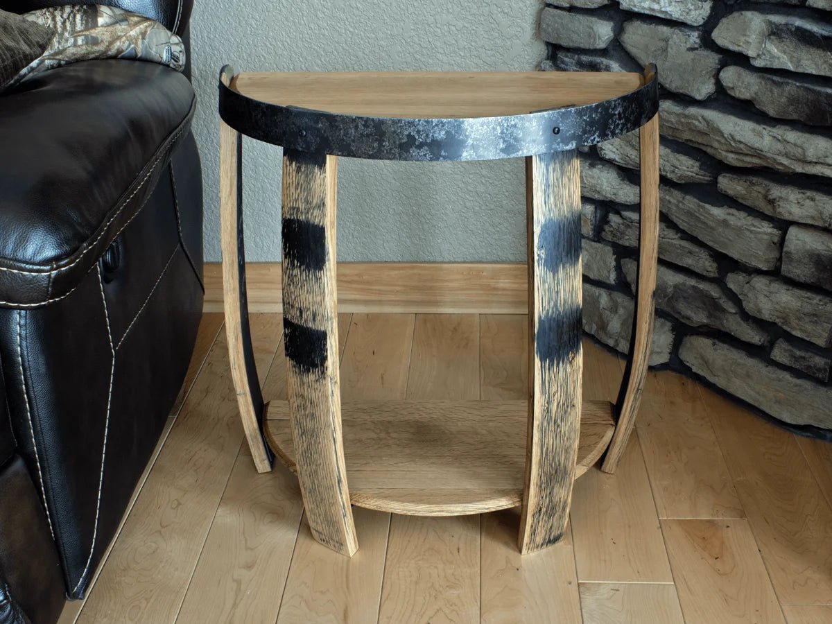 Whiskey Barrel Half End Table - Barrel Head End Table